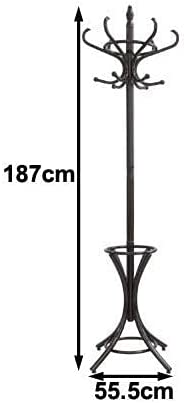 Brown Coat Rack With Stand Wooden Hat and 12 Hooks Hanger Walnut Tree