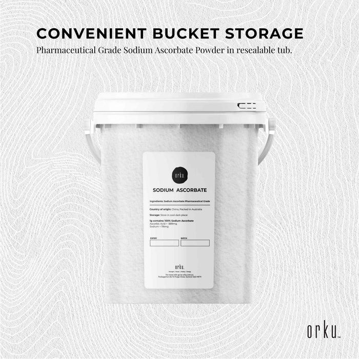 Orku 1.2Kg Sodium Ascorbate Tub - High Purity Soluble Crystalline Powder