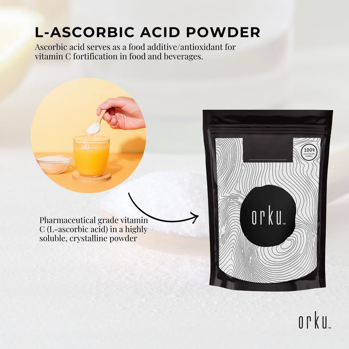 Orku 2Kg Vitamin C Powder Pure L-Ascorbic Acid - USP Grade Non-GMO