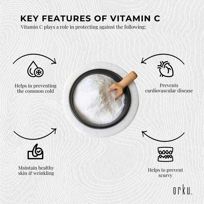 Orku 5Kg Vitamin C Powder Pure L-Ascorbic Acid - USP Grade Non-GMO
