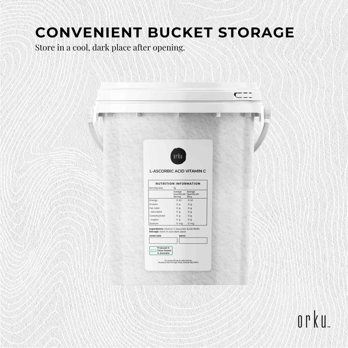 Orku 1.3Kg Vitamin C Powder in Tub Pure L-Ascorbic Acid - USP Grade Non-GMO