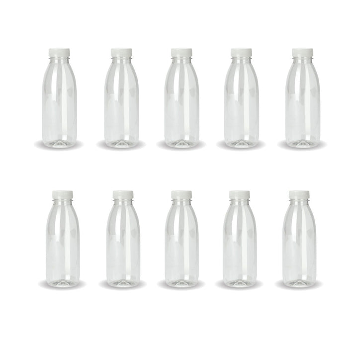 10x 300ml PET Juice Bottles + Tamper Evident Caps - Empty Plastic Recyclable Clear