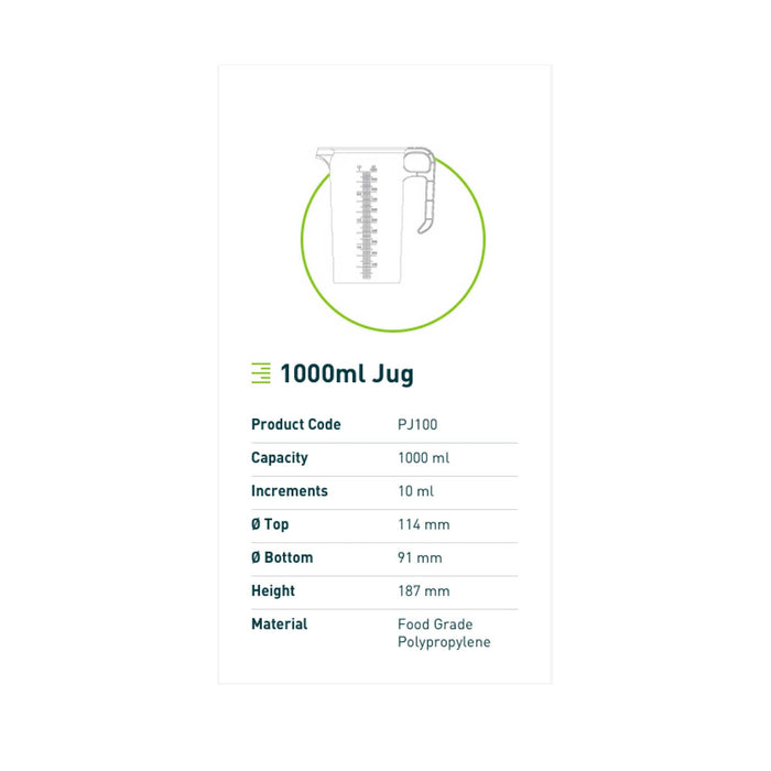 1L Measuring Jug Heavy Duty Clear Plastic Propylene Food Grade BPA 5 Pro-Jug