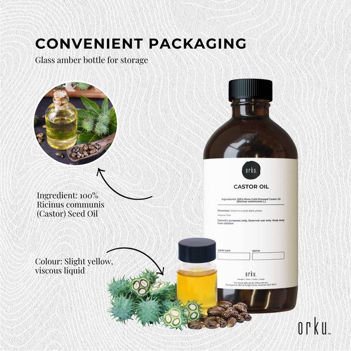 Orku 1L Organic Castor Oil - Hexane Free Cold Pressed