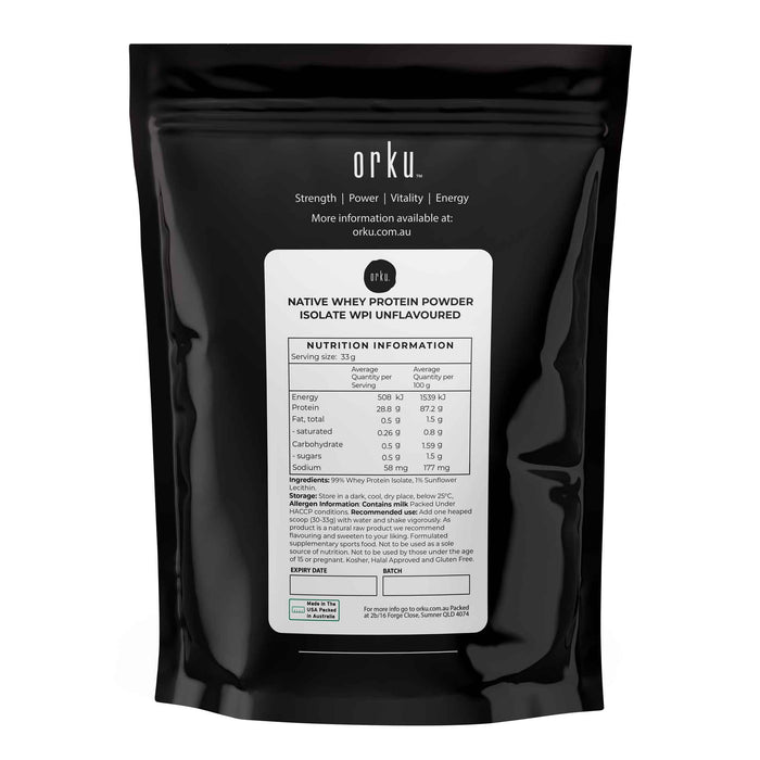 Orku 1Kg Native Whey Protein Isolate Powder - Unflavoured WPI