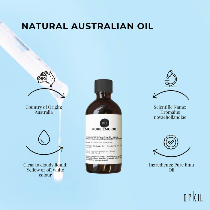Orku 250ml Pure Emu Oil - Natural Undiluted Australian Dromaius Novaehollandiae
