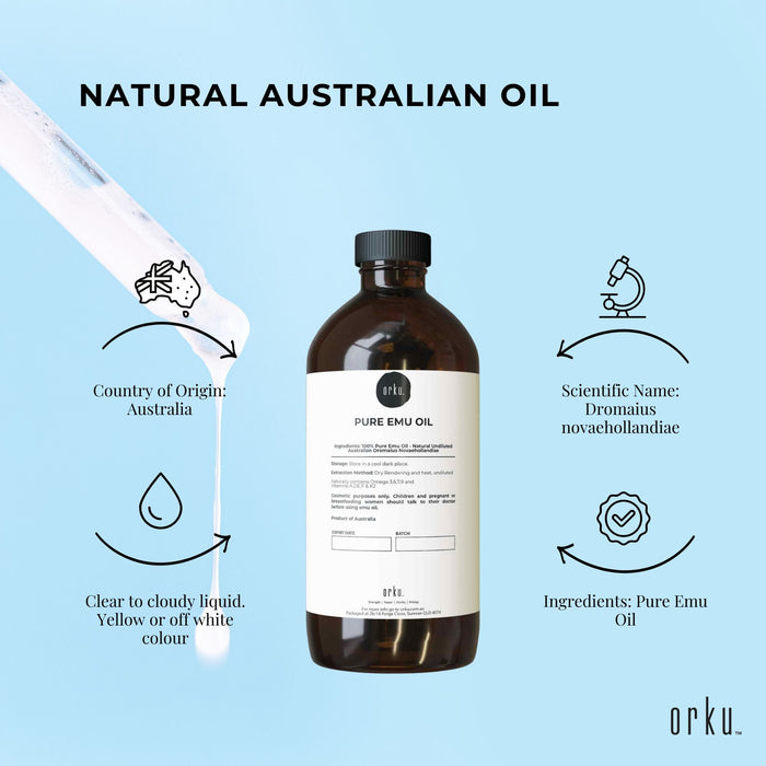 Orku 500ml Pure Emu Oil - Natural Undiluted Australian Dromaius Novaehollandiae