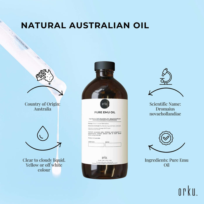 Orku 1L Pure Emu Oil - Natural Undiluted Australian Dromaius Novaehollandiae