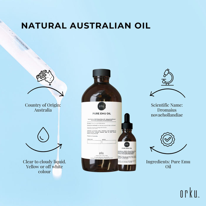Orku 500ml Pure Emu Oil + Bonus 25ml Bottle - Australian Dromaius Novaehollandiae