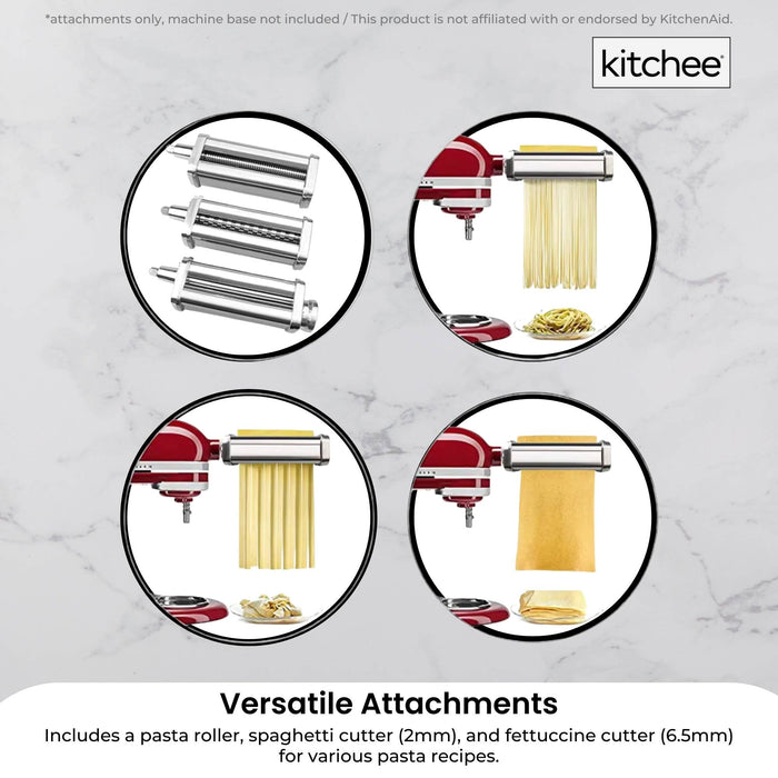 Kitchee Pasta Noodle Maker Roller Cutter Attachments - Compatible with KitchenAid Mixer