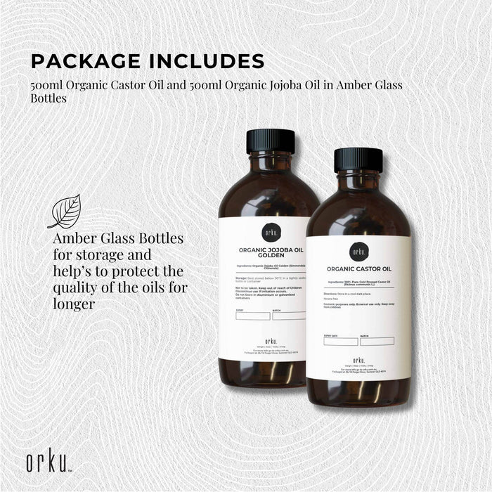 Orku 500ml Organic Castor Oil and 500ml Organic Jojoba Oil Pack
