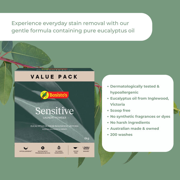Bosisto's 6Kg Senstive Laundry Powder Refill - Eco Eucalyptus Washing Detergent
