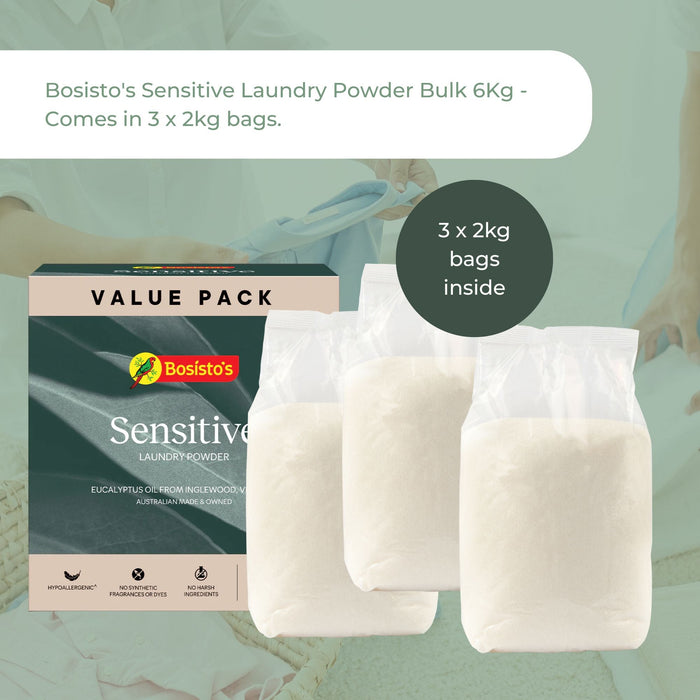 Bosisto's 6Kg Senstive Laundry Powder Refill - Eco Eucalyptus Washing Detergent