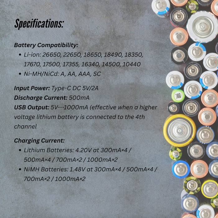 LiitoKala Lii-M4S Battery Charger LCD 4-Slot USB Li-ion NiMH Test Discharge Mode