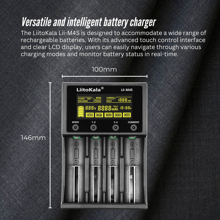 LiitoKala Lii-M4S Battery Charger LCD 4-Slot USB Li-ion NiMH Test Discharge Mode
