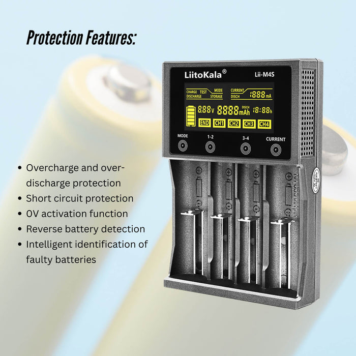 LiitoKala Lii-M4S Battery Charger LCD 4-Slot USB Li-ion NiMH Test Discharge Mode