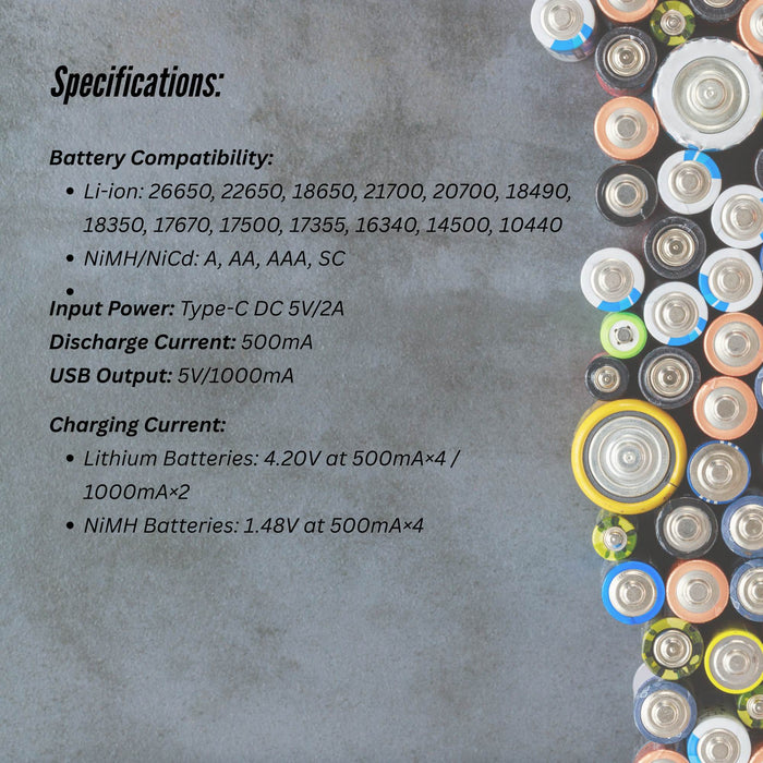 LiitoKala Lii-M4 Smart Battery Charger LCD - 4-Slot USB for 18650 AA AAA Li-ion