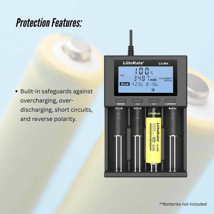 LiitoKala Lii-M4 Smart Battery Charger LCD - 4-Slot USB for 18650 AA AAA Li-ion