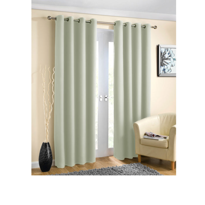 Pair of Blockout Plain Eyelet Curtains Beige 140 x 223cm Window Bedroom Machine Washable