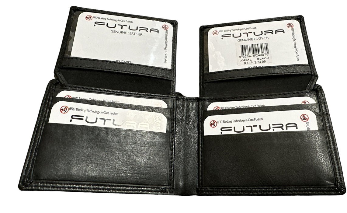 Futura Mens RFID Leather Fold Over Wallet w/ Gift Box - Black