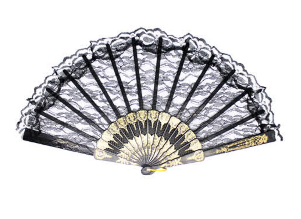 LACE FAN Hand Folding Wedding Party Bridal Spanish Costume Accessory - Black