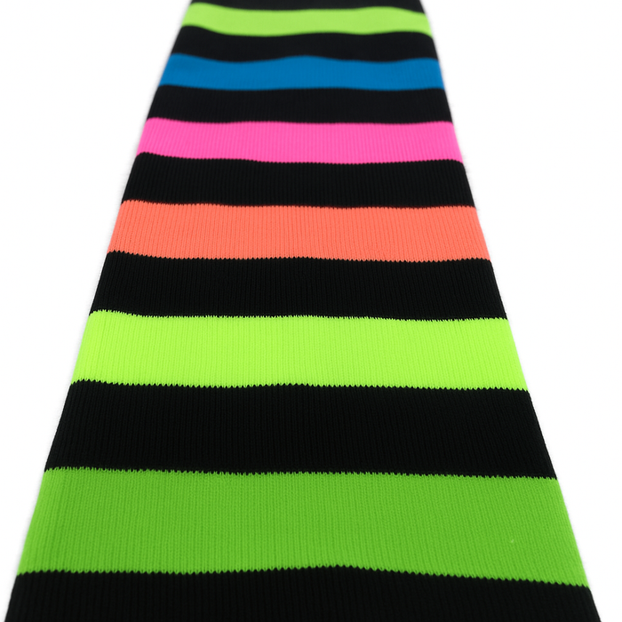 RAINBOW LEG WARMERS Party Costume Fine Stretch Ladies Girls Fancy Dress - Rainbow with Black Stripe