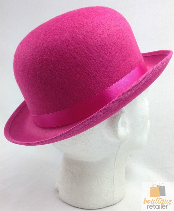 BOWLER HAT Party Vintage Costume Derby Felt Dance Halloween in Hot Pink