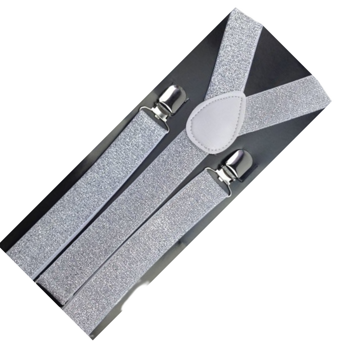 GLITTER SPARKLE SUSPENDERS Braces Clipon Elastic Y-Back Slim Adjustable  - White (Glitter)