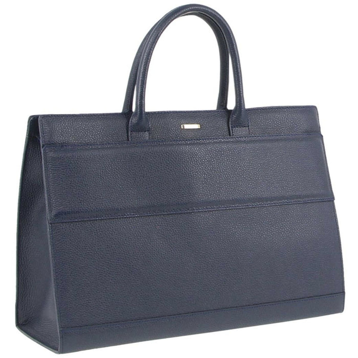 Morrissey Italian Structured Leather Tote Unisex Computer Bag Handbag - Navy