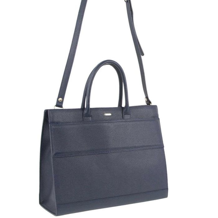 Morrissey Italian Structured Leather Tote Unisex Computer Bag Handbag - Navy