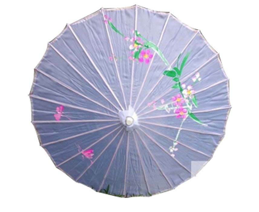PARASOL UMBRELLA Chinese Japanese Bamboo Flower Pattern Fabric 80cm Diameter - White