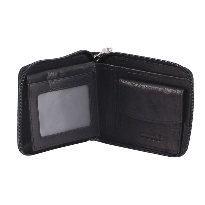 Pierre Cardin Zip Around Mens Leather Wallet with Chain in Black