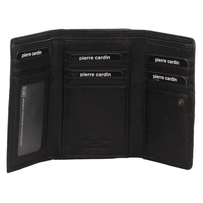 Pierre Cardin Womens Leather Woven Design Tri Fold RFID Wallet Travel in Black