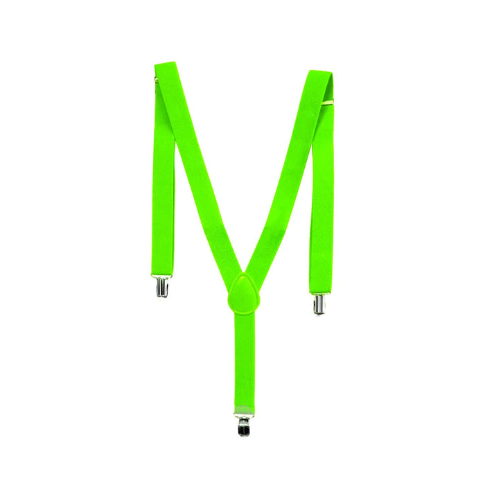 Mens Suspenders Braces Adjustable Strong Clip On Elastic Formal Wedding Slim - Fluro Green