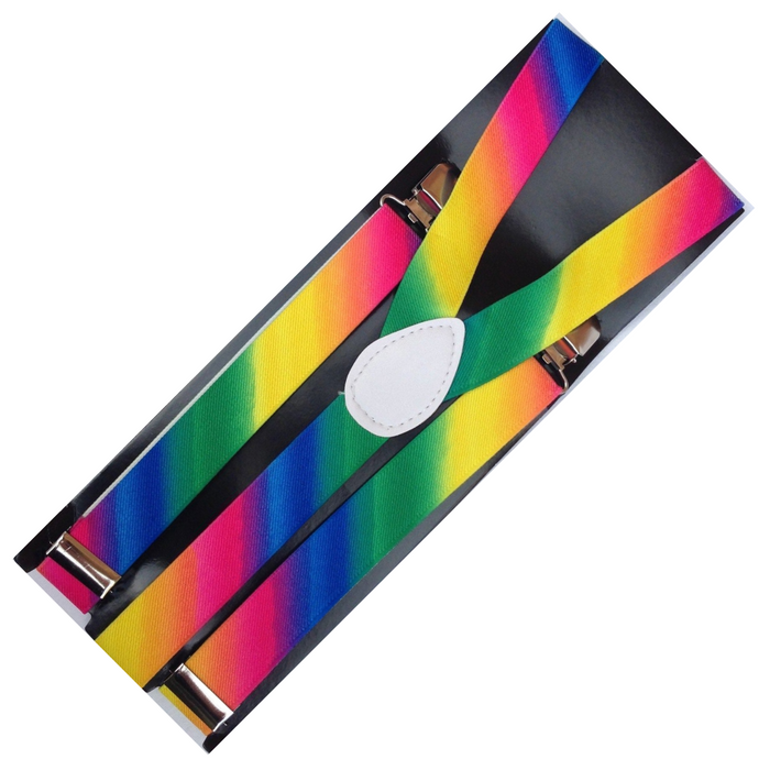 Mens Suspenders Braces Adjustable Strong Clip On Elastic Formal Wedding Slim - Rainbow