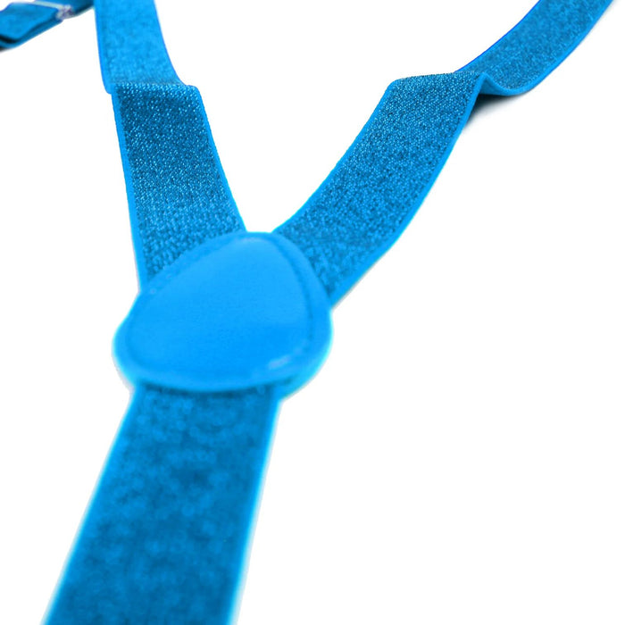 Mens Suspenders Braces Adjustable Strong Clip On Elastic Formal Wedding Slim - Sky Blue (Glitter)