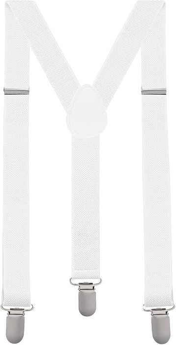 Mens Suspenders Braces Adjustable Strong Clip On Elastic Formal Wedding Slim - White