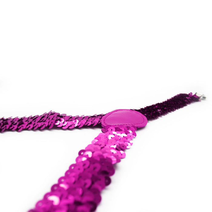 SEQUIN SUSPENDERS Unisex Adjustable Braces Clip On Elastic Y-Back  - Hot Pink
