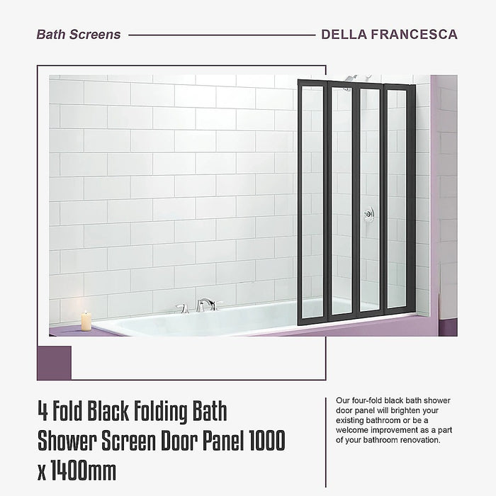 4 Fold Black Folding Bath Shower Screen Door Panel 1000 x 1400mmHigh Quality