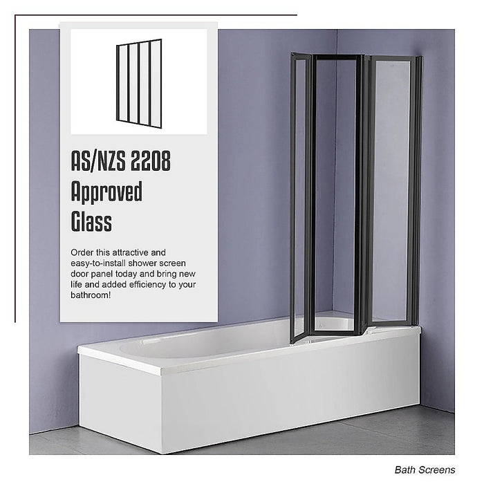 4 Fold Black Folding Bath Shower Screen Door Panel 1000 x 1400mmHigh Quality