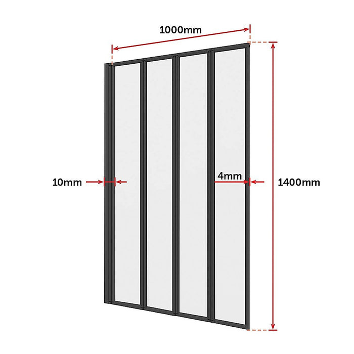 4 Fold Black Folding Bath Shower Screen Door Panel 1000 x 1400mmHigh Quality