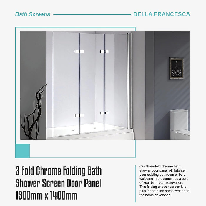 3 Fold Chrome Folding Bath Shower Screen Door Panel 1300mm x 1400mmHigh Quality
