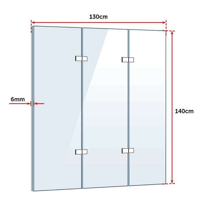 3 Fold Chrome Folding Bath Shower Screen Door Panel 1300mm x 1400mmHigh Quality