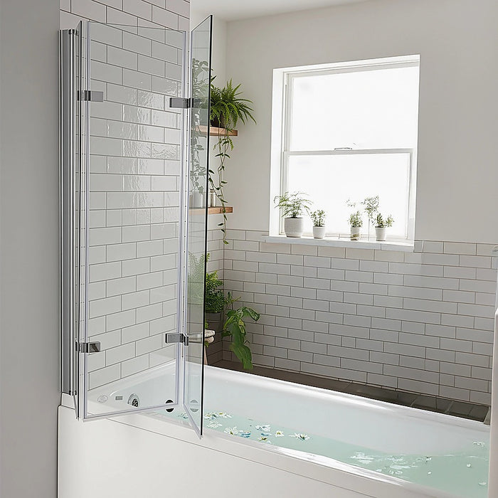 3 Fold Chrome Folding Bath Shower Screen Door Panel 1300mm x 1400mmHigh Quality