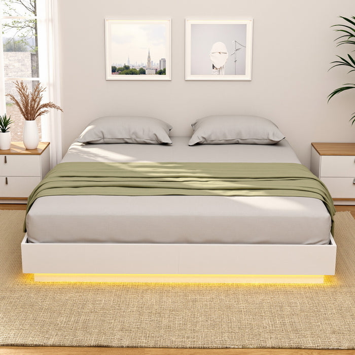 Artiss Double Bed Frame with 16Colour Led Light Wooden Platform Bed Base DAYGLOW