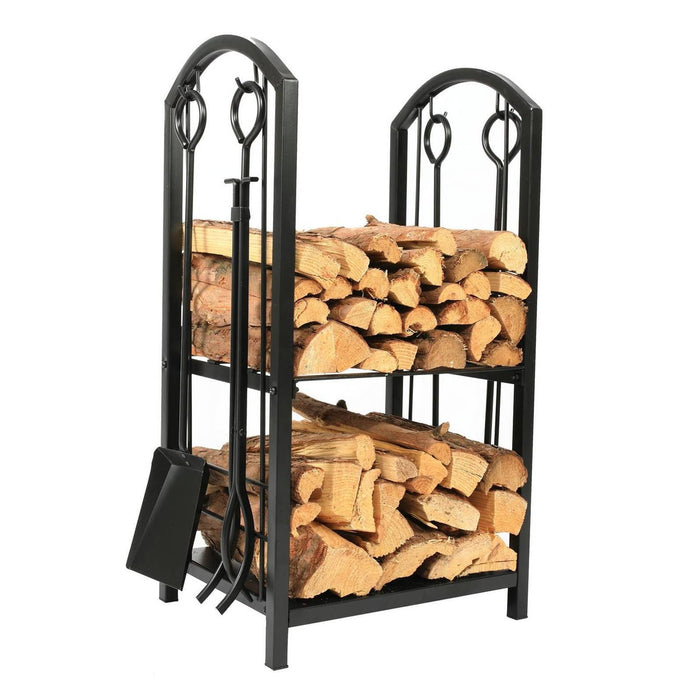Firewood Rack With 4 Fireplace Tool Set Log Wood Holder Steel Large Storage Trade Me