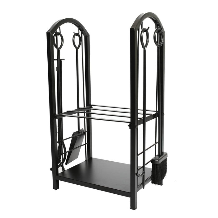 Firewood Rack With 4 Fireplace Tool Set Log Wood Holder Steel Large Storage