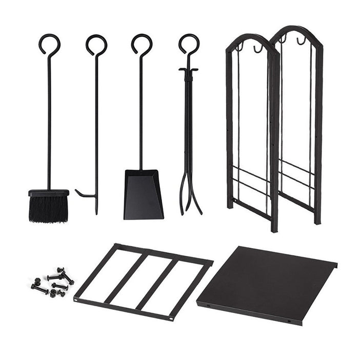 Firewood Rack With 4 Fireplace Tool Set Log Wood Holder Steel Large Storage