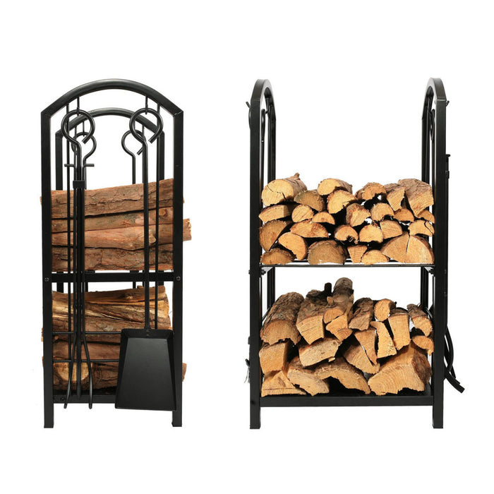Firewood Rack With 4 Fireplace Tool Set Log Wood Holder Steel Large Storage