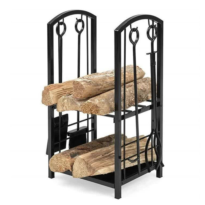 Firewood Rack With 4 Fireplace Tool Set Log Wood Holder Steel Large Storage